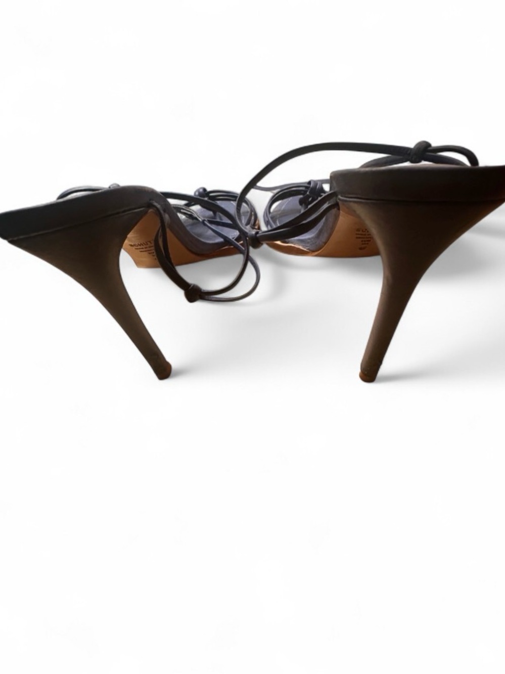 SCHUTZ Navy Pointed Lace-Up Heels with Tan Trim leather - Picture 6 of 7
